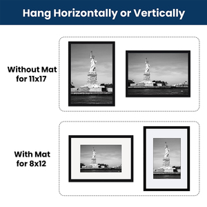 <strong>11x17</strong> <strong>Frames</strong> Picture Black Poster <strong>Frame</strong> Display 8x12 with Mat or <strong>11x17</strong> Without Mat - Product Image 5