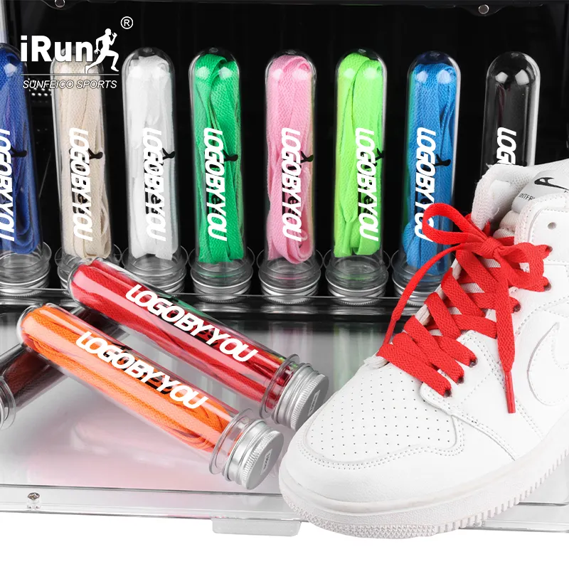 IRun รองเท้าผ้าโพลีเอสเตอร์สีสันสดใสพิมพ์ลายแบบกว้าง,เชือกผูกรองเท้าลูกไม้พิมพ์ลายโลโก้แบบกำหนดเองสำหรับรองเท้าผ้าใบและรองเท้า