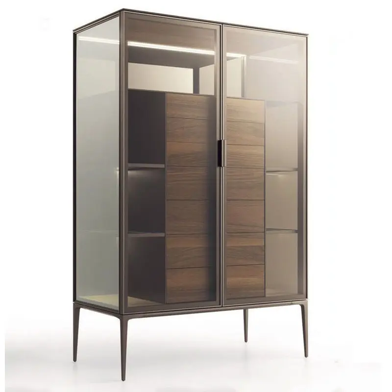 Vente en gros de meubles de cuisine en aluminium nouveau design pour le salon porte d'armoire en verre trempé