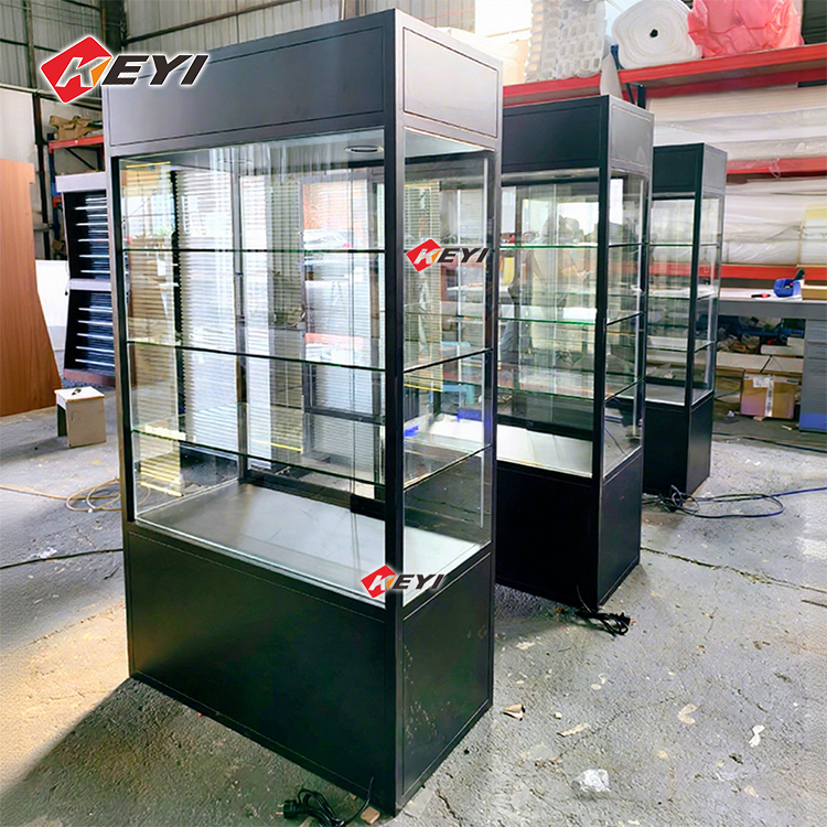 tall metal glass display cabinet