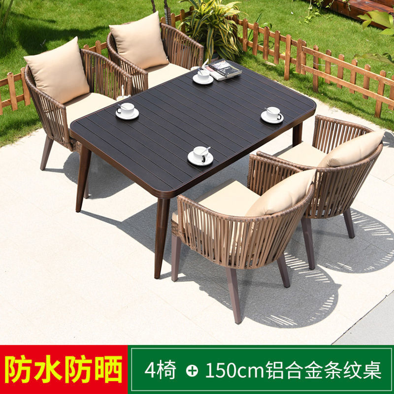 4 chaises - Table longue rayée en aluminium de 150 cm