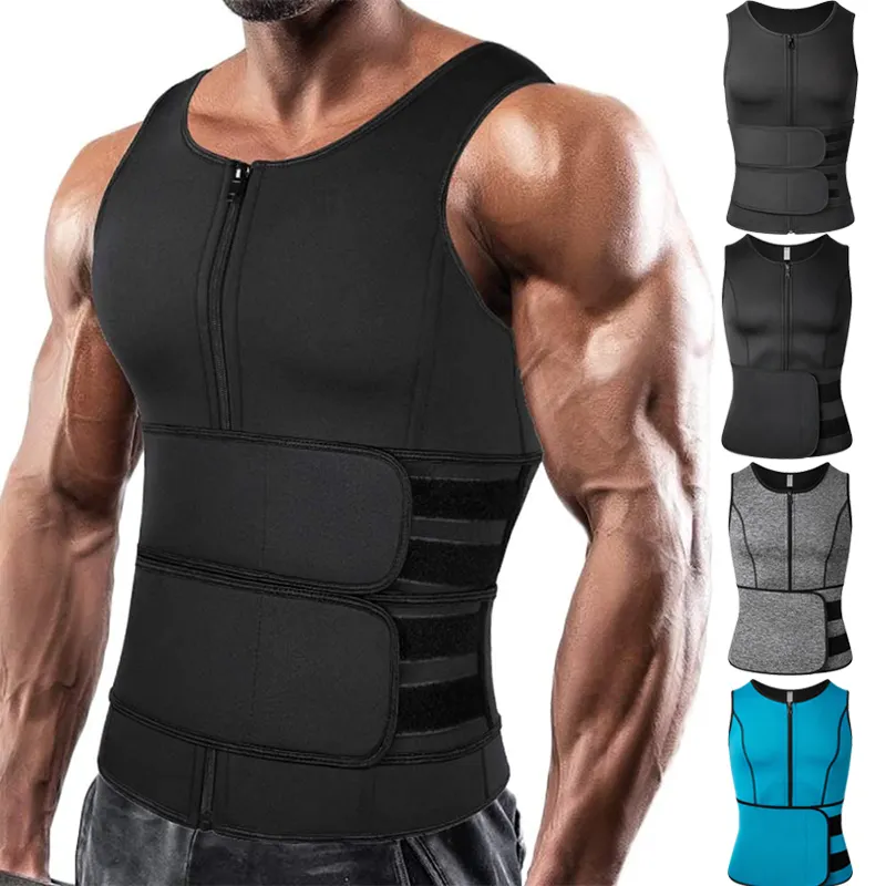 Gilet in felpa da uomo in Neoprene per uomo gilet da allenamento in vita regolabile Body Shaper con doppia cerniera per tuta da Sauna