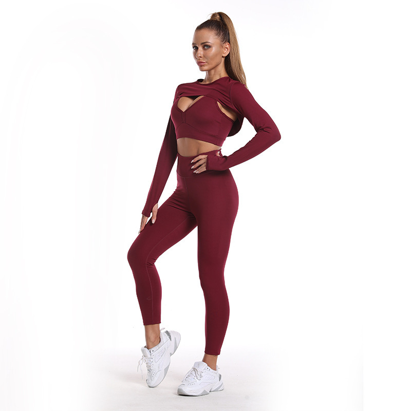 3pcs set Top+bra+leggings red