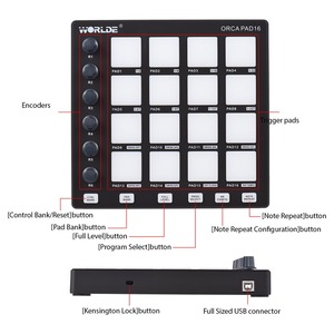 Controlador MIDI WORLDE 6 perillas asignables Nota Repetir botones de nivel completo Software de producción MIDI Controller Pad - Product Image 3