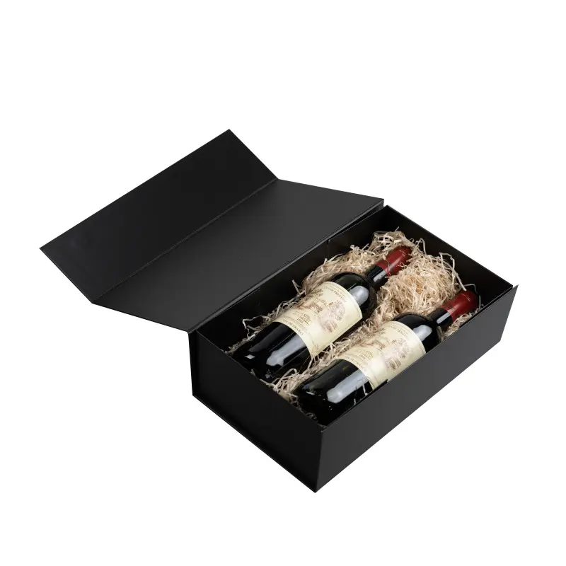 Caixa de vinho rígida magnética com logotipo personalizado, caixa de papel dobrável luxuosa personalizada para embalagem, caixa de presente com fecho magnético, pronta para enviar