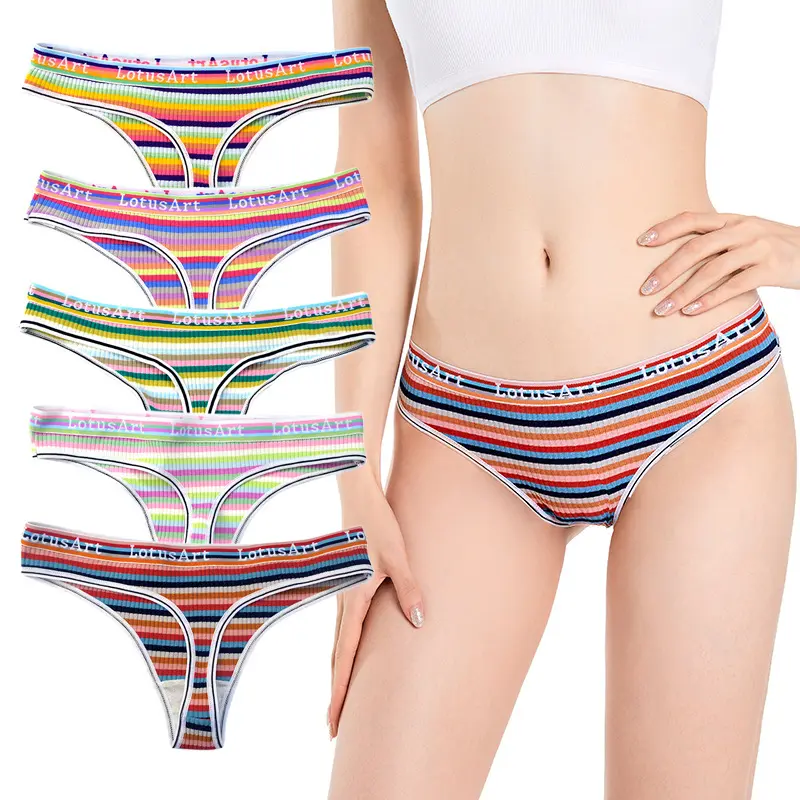 Vente en gros 5 couleurs stretch côtelé respirant stretch pour femmes string hipster en coton sexy pantalon de bikini string sous-vêtements