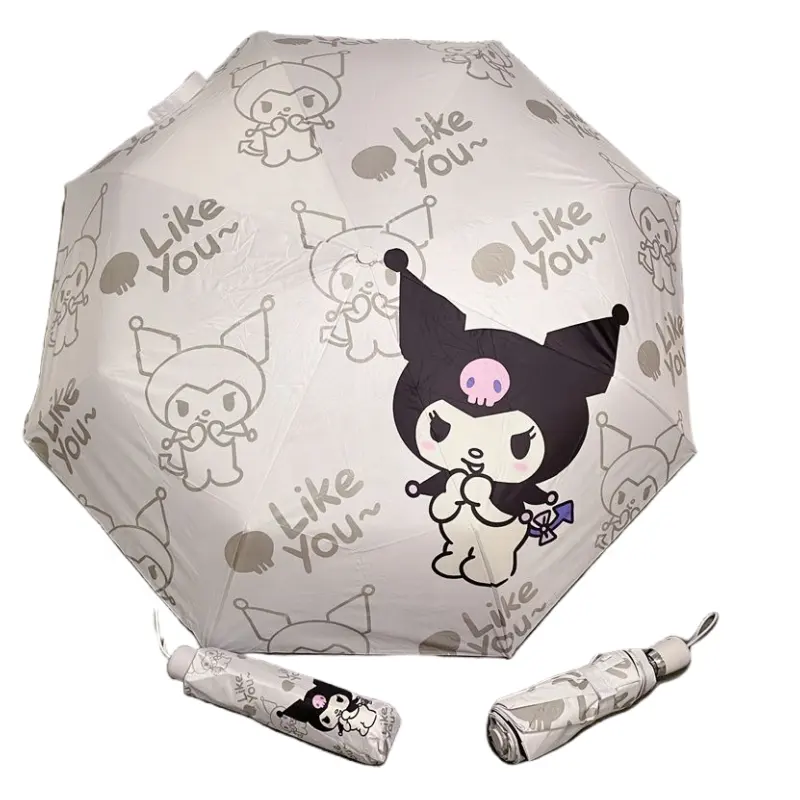 Sanrio serie lindo Kuromi soleado y lluvioso de doble uso paraguas plegable automático protector solar y protección UV sombrilla de dibujos animados