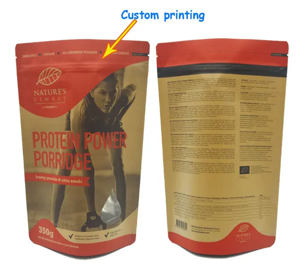 Custom Printed 1kg 2Kg 5Kg Whey Protein Powder isolate Flat Bottom Square Packaging Plastic Bag With Zipper