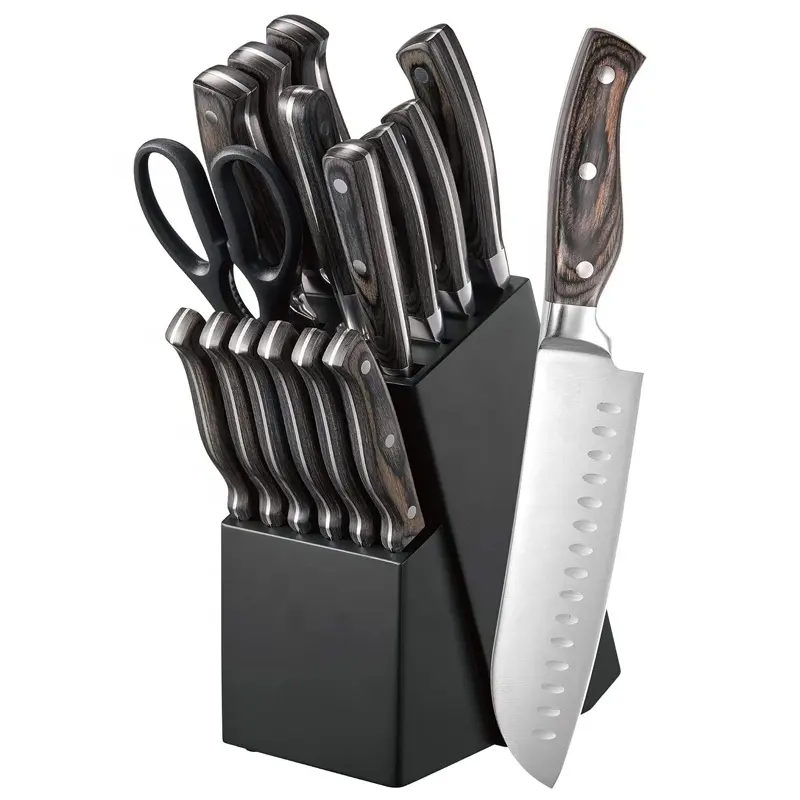 Alles in einem hochwertigen Küchen gabel-und Messerset aus Edelstahl mit Holzblock, profession elles Messerblock-Set
