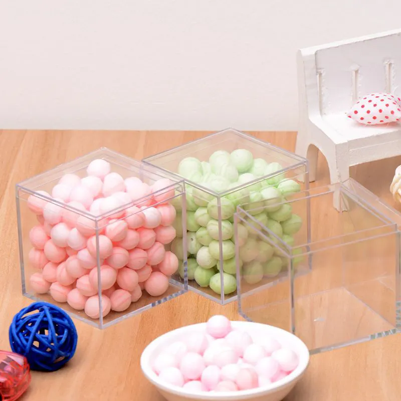 Conteneurs à gâteaux Boîte d'emballage Boîte à bonbons en acrylique avec couvercle Boîte à bonbons Petit carré transparent en plastique Fête Vente en gros Acrylique Alimentaire PS