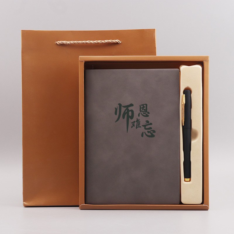 3025-cuaderno gris + bolígrafo de gel + caja marrón + bolso tote
