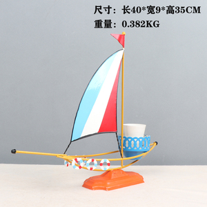 โมเดลเรือของเล่น,โมเดลเรือพร้อมที่ใส่ปากกาทำจากเหล็กเครื่องประดับตั้งโต๊ะรูปเรือใบสำหรับตกแต่งตู้หนังสือตกแต่งบ้าน - Product Image 4