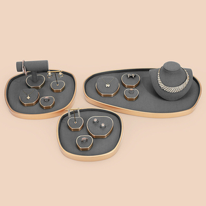 Jinsky Gray Jewelry Display Set Golden Frame <strong>apple</strong> Shape Jewellery Stands Oval Shape Platform Displays for Counter showcase - Product Image 3