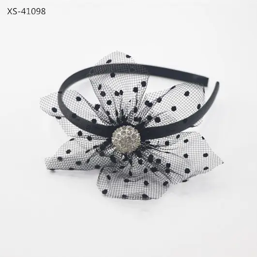 Fascinators के लिए Headwear महिला काला जाल क्रिस्टल स्फटिक फूल Hairband दुल्हन शादी बाल सामान