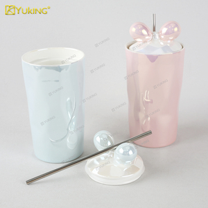 マグカップオフィスTeacupウォーターカップクリエイティブ高価値ボウセラミックカップガラスストローと金属スプーン - Product Image 3