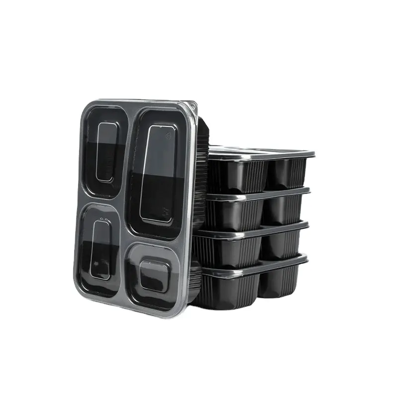 4 Compartments Divided Microwave Safe Food Grade Plastic Reusable Restaurant Supply Take Out Containers To Go Lunch Box