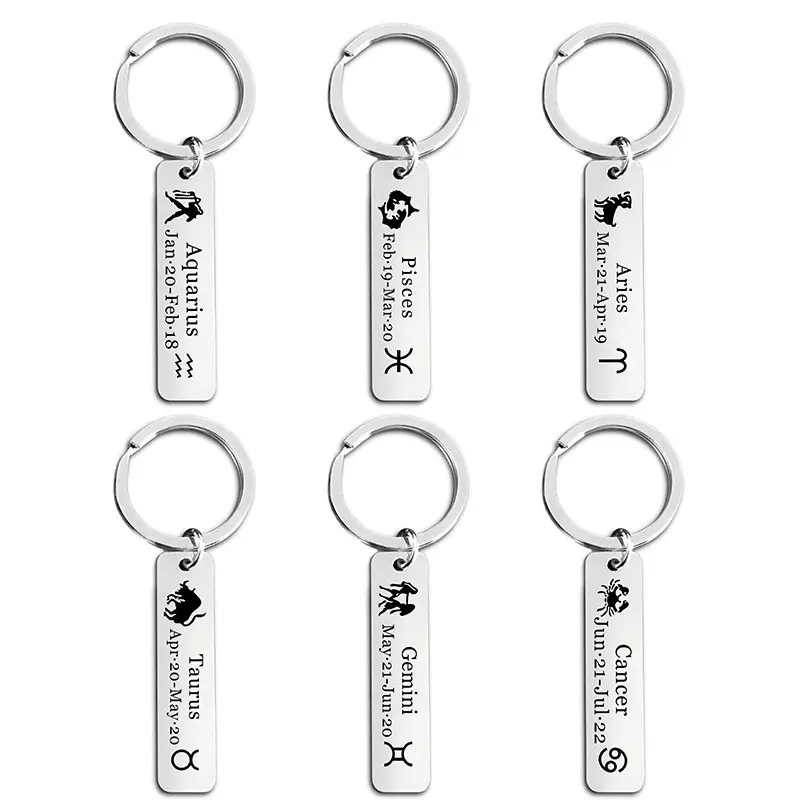Ywganggu Factory Direct Sales Custom Twelve Constellations Stainless Steel Holiday Gift Small Gift Engraved Metal Keychain
