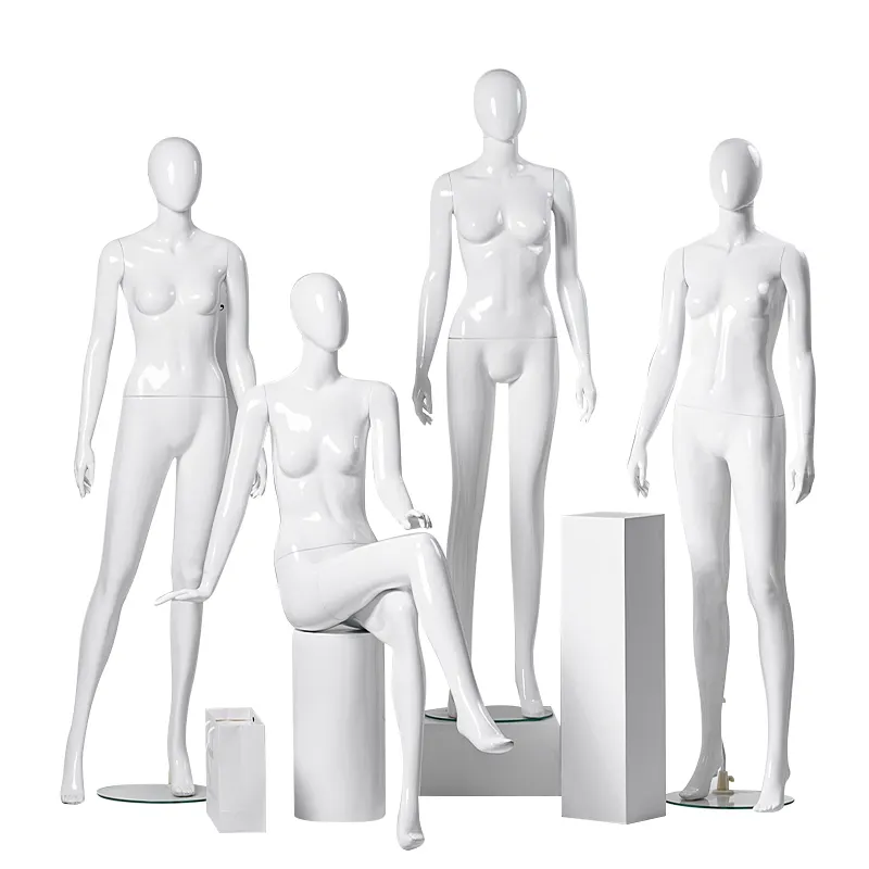 Boutique de Mannequins en plastique, forme de robe, support assis, blanc brillant, mannequin femme, corps entier pour exposition de vêtements