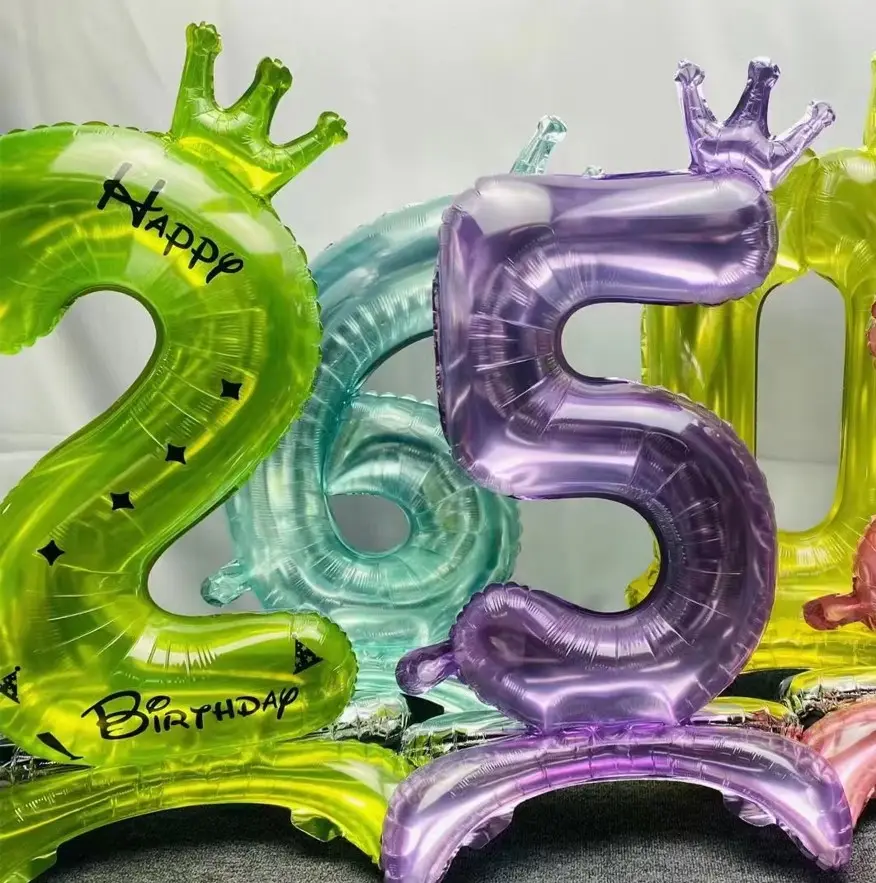 Lettere colorate stampate numero 0-9 palloncini di lamina con base per la laurea di compleanno 2024 natale anno nuovo decorazioni per feste