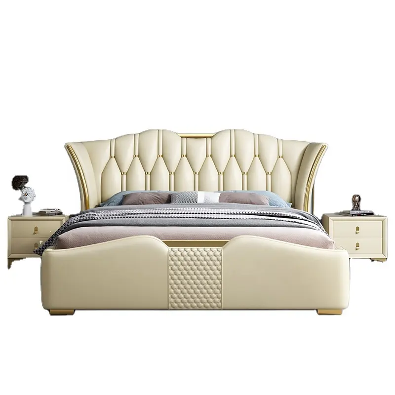 Cama de quarto italiana, cama king size americana moderna cama de luxo de couro