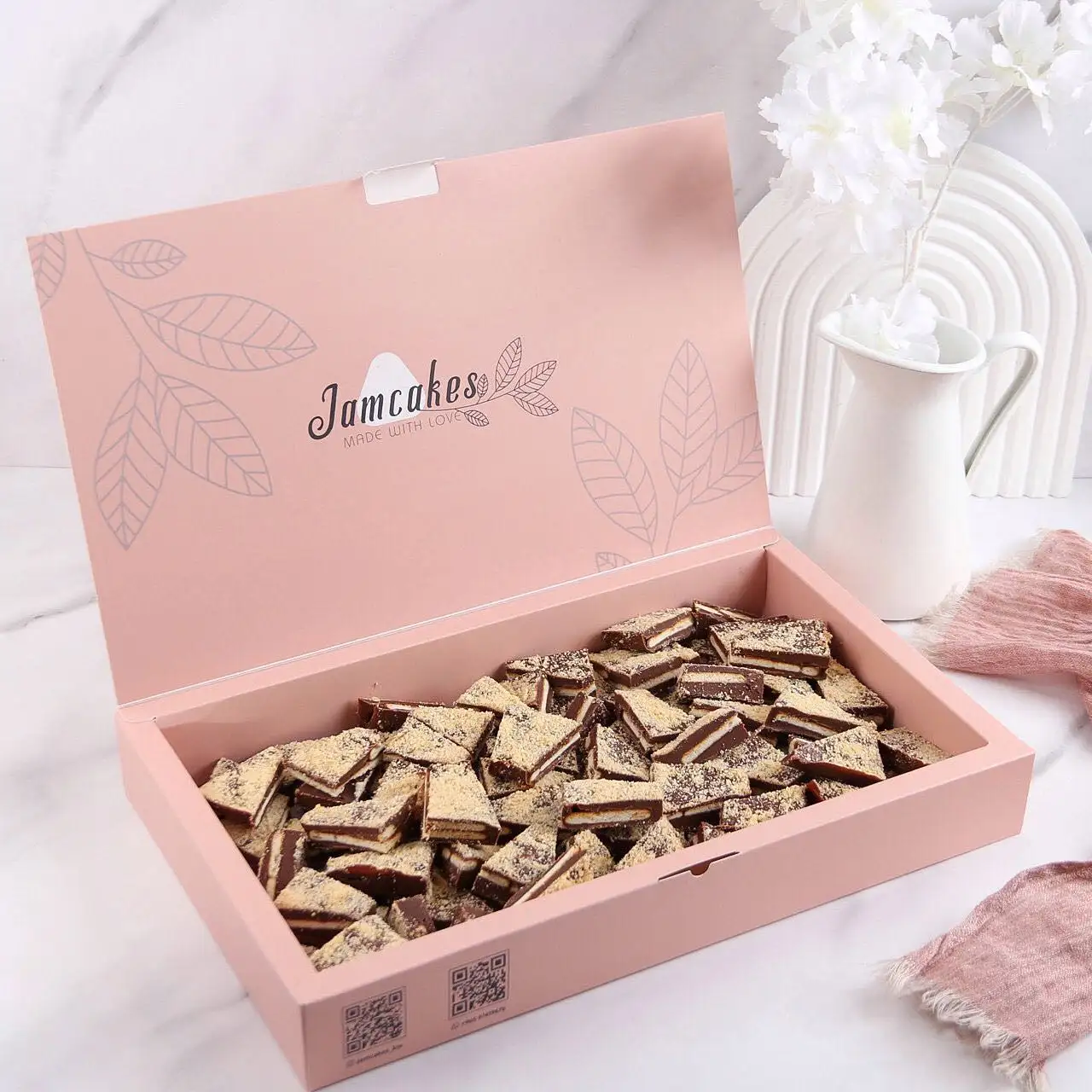Großhandel Papier teiler Insert Cookie Packbox Candy Hausgemachte Pralinen Trüffel Packbox mit Kissen auflagen