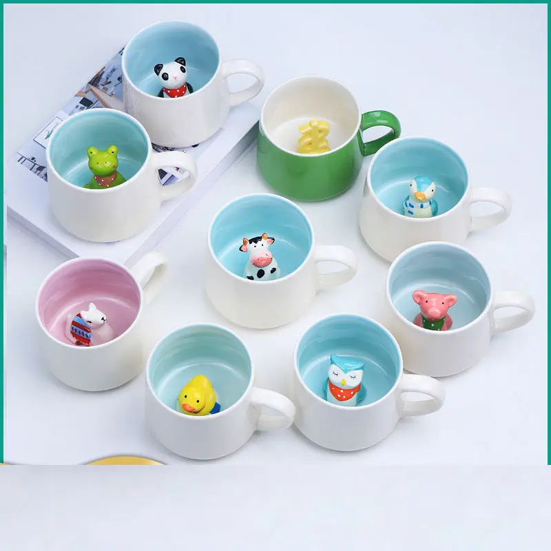 Mug keramik hewan baru Mug sarapan susu kopi warna Solid Mug keramik Panda 3D
