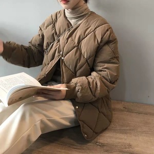 女性用コットンコートカラーレス女性用シングルブレストウォームプラスサイズ女性用ジャケットダイヤモンドチェック