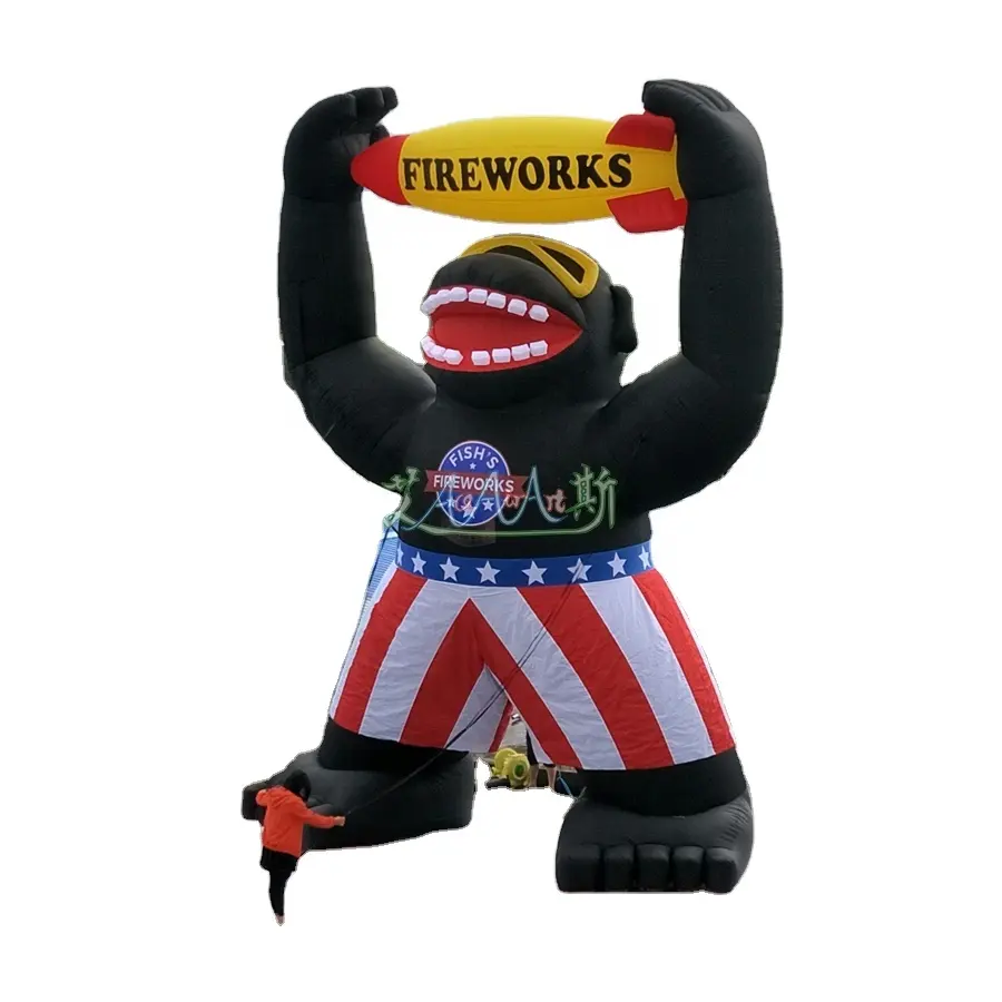 8m H aufblasbare Werbung Gorilla Feuerwerk Raketen modell Riesige Zeichentrick figur mit Feuer pfeil modell für Event dekor