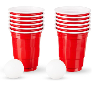 Toptan özelleştirilmiş markalı Logo kullanımlık 16 Oz plastik PP bardak özel Beerpong seti bira Pong parti bardakları kırmızı fincan