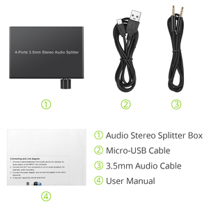 <strong>1</strong> in <strong>4</strong> Out 3.5mm Jack Stereo Audio <strong>Splitter</strong> Switcher <strong>4</strong> Ports 3.5mm Headphone Audio <strong>Switch</strong> Box with Volume Control Knob