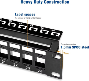 Cat6 Patch Panel 24 puertos con Keystone RJ45 Network Patch Panel 19 pulgadas Keystone Ethernet Patch Panel - Product Image 4