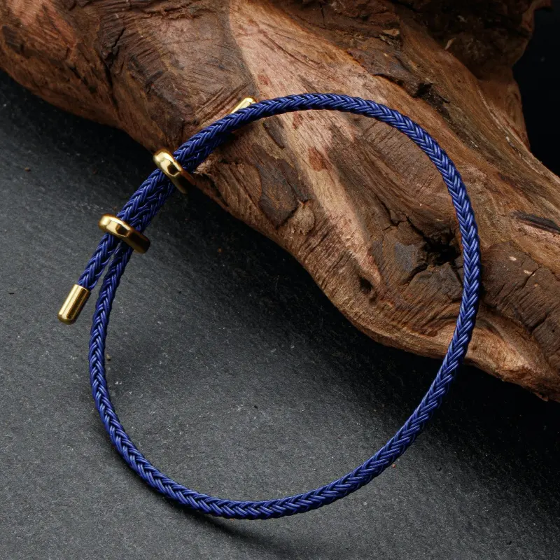 Navy Blue Stainless Steel Wire Rope 8-character Buckle Bracelet Adjustable Charm Bracelet