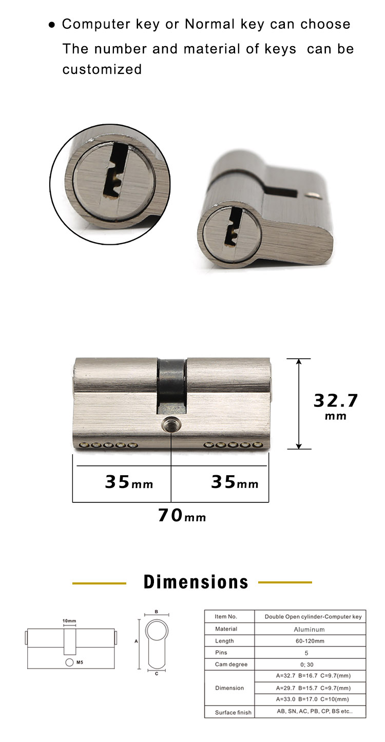 2021 Wholesale Computer Key  Double Open Cheap aluminum 5 Pin cylinder door lock