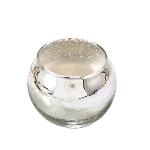 Bougeoir en cristal circulaire plaqué argent de haute qualité avec motif imprimé, pot de bougie en verre, lampe à thé, bâton de bougie