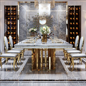 Bộ bàn ăn sang trọng mạ vàng mặt bàn đá cẩm thạch kiểu Ý 6 ghế hiện đại - Product Image 4