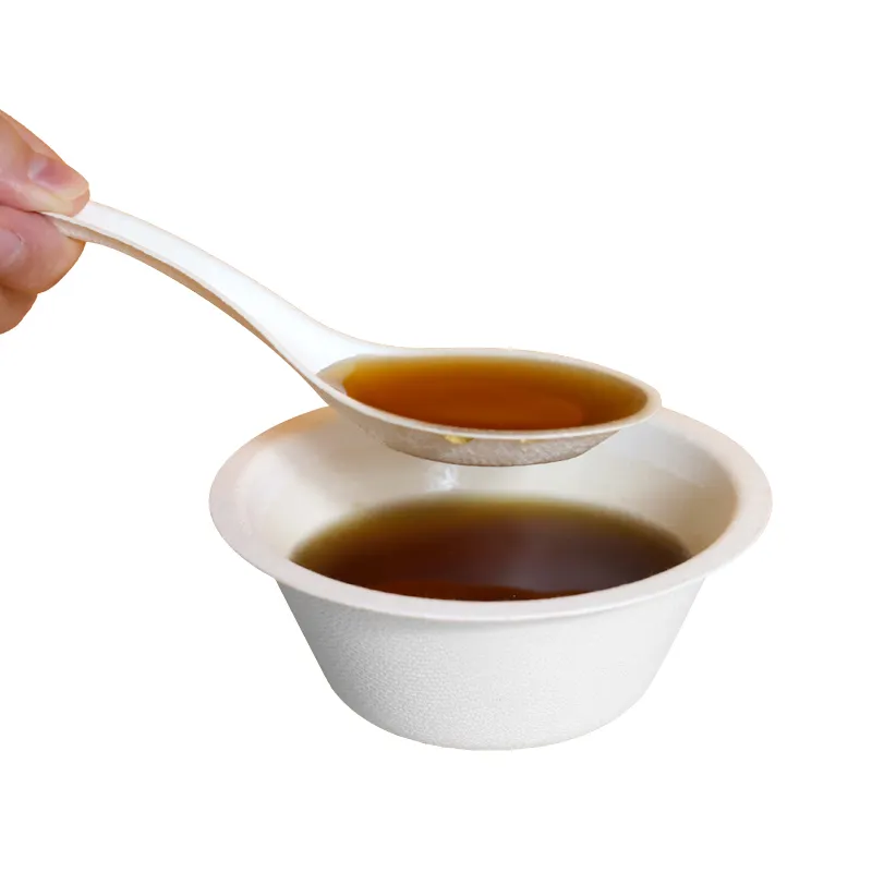 Биоразлагаемая посуда, столовая ложка из 100% волокна сахарного тростника, одноразовая китайская ложка для супа