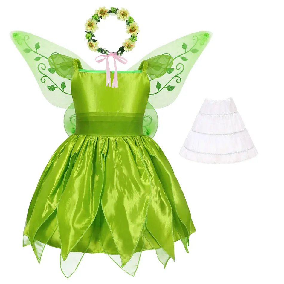 Vestido de princesa de fantasía para niñas, disfraz de Cosplay con alas de campanilla para Halloween
