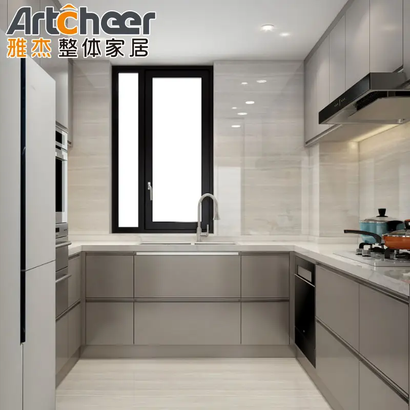Cozinha armário laca acabamento mate cor cinza branco bom preço cozinha armário moderno com parede pendurar armário
