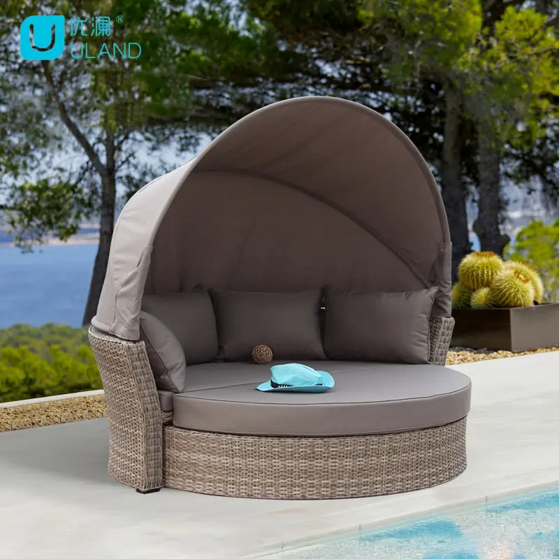 Uland-sofá Circular para exteriores, cama redonda de mimbre cómoda, para jardín