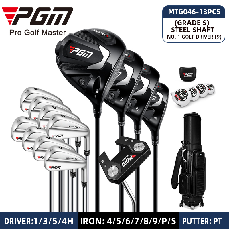 MTG046 Driver 9 S manche en acier 13 pièces + sac de golf Noir