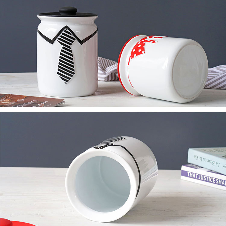 Custom large Embossed kitchen ceramic storage food storage jar candy moisture-proof sealed tin coffee tea tank with lid