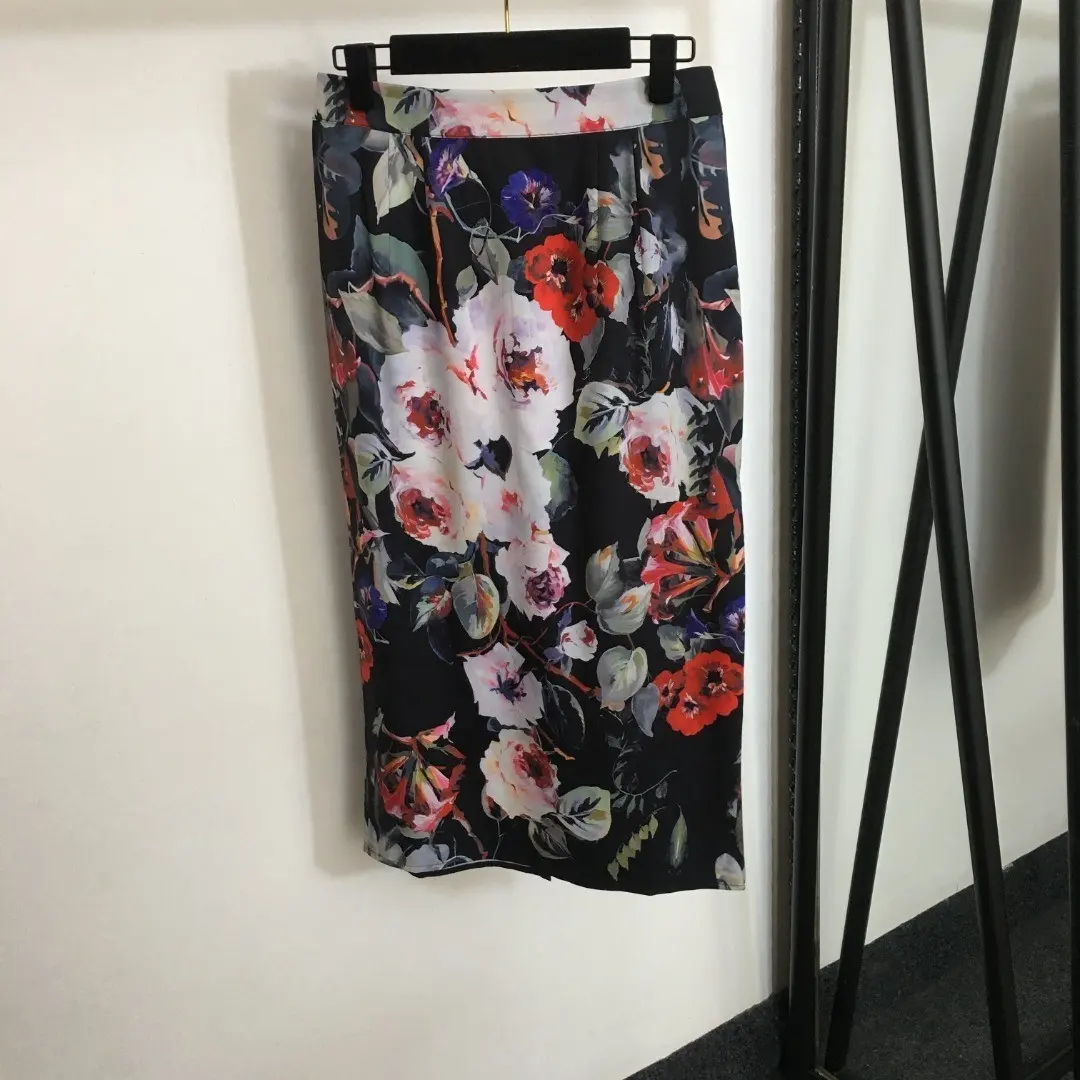 Novedad de verano, falda para mujer, bolso colorido con estampado floral, media falda de cintura alta con abertura en la cadera