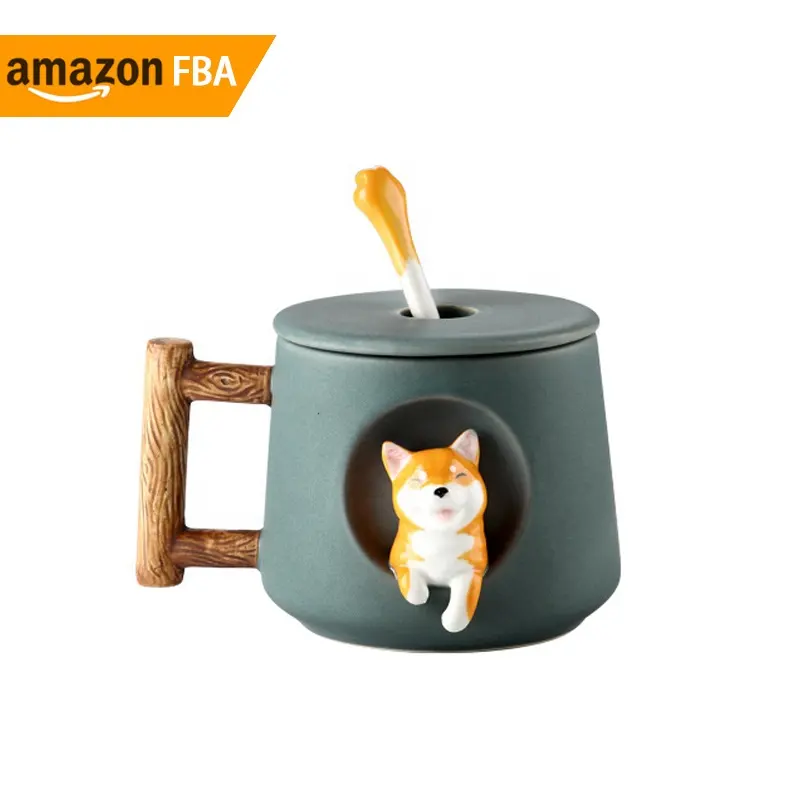 2024 Casa e Cozinha Corte Dog Coffee Cup Chá Caneca 420ml Copo De Cerâmica com Tampa e Colher