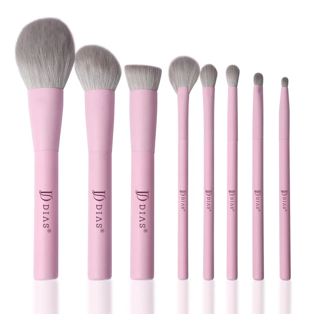 Brocha de maquillaje cosmética con mango de madera, pelo sintético vegano, 8 Uds., juego de brochas de maquillaje Rosa profesional