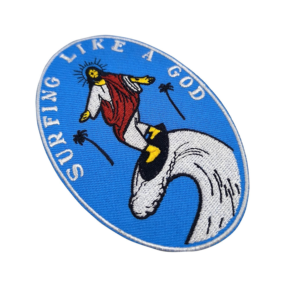 Surfing like a god iron on patches
