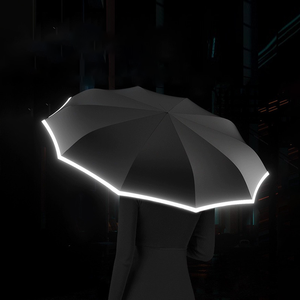 Wind Shield Semi-automatic Men's and Women's Tri-fold Large 10-bone Reflective Strip Simple Folding Umbrella - Product Image 4