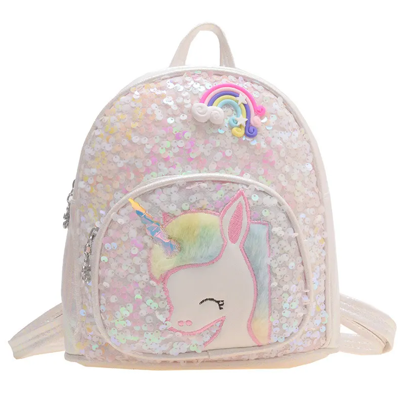 custom logo large size backpack Sequin Plush Colorful Children Schoolbag Cute Unicorn school Bags for kid