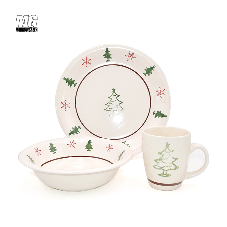 Promotional color ceramic plate sets kitchen restaurants 16PCS stoneware hand painted dinner set ceramic