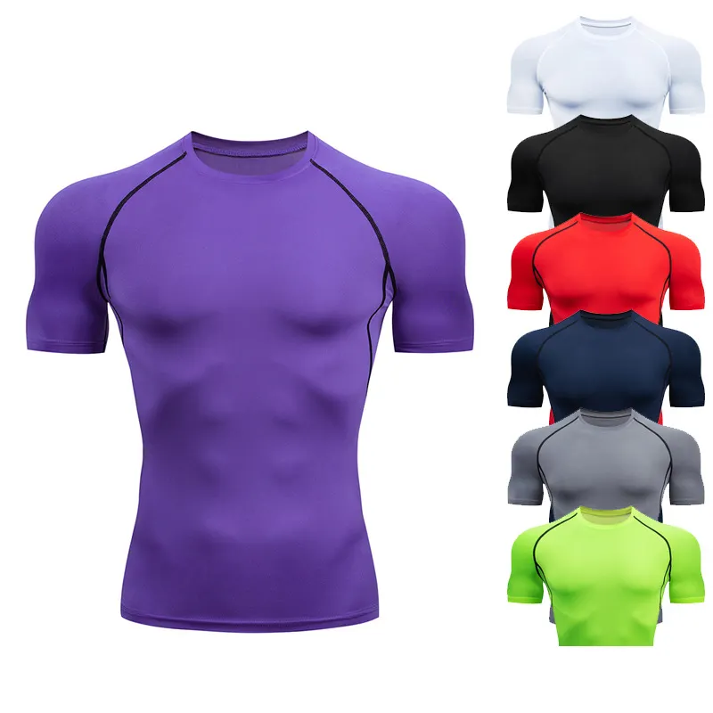 Camiseta ajustada de gimnasio para hombre, camiseta de entrenamiento de compresión de secado rápido para hombre, ropa activa de culturismo en blanco con logotipo personalizado