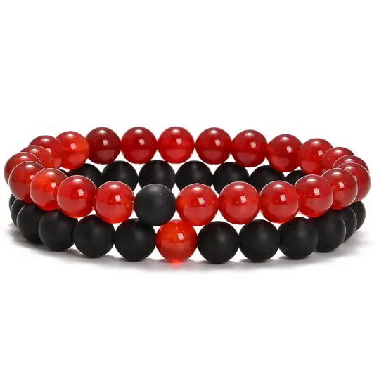 Set di braccialetti di gioielli di moda vendita calda 23 perline al quarzo agata rossa e onice nero opaco naturale pietre preziose